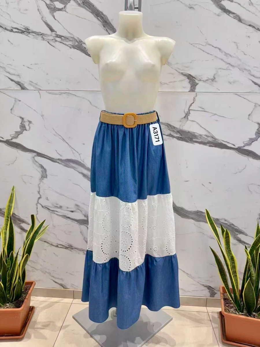 Jupe Longue Bohème Denim & Broderie Blanche 2