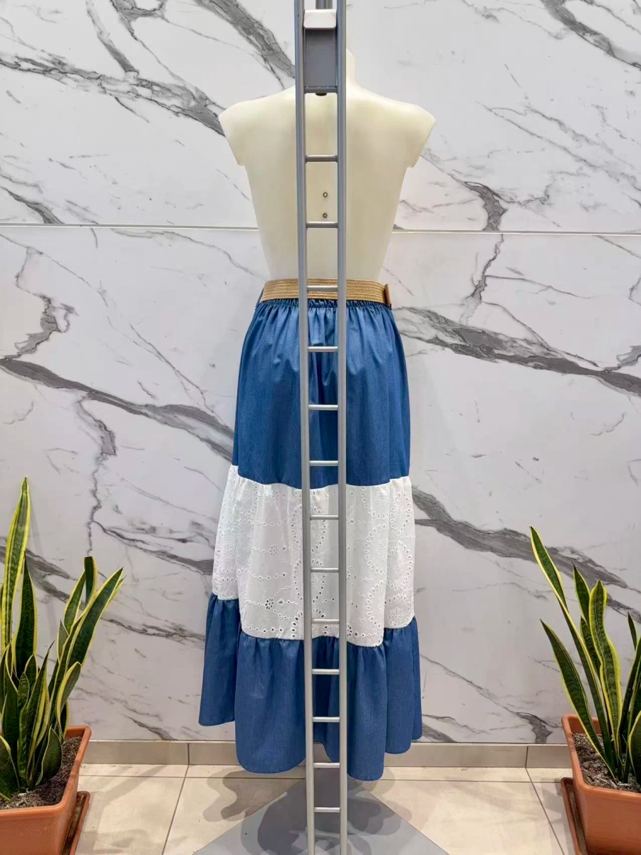 Jupe Longue Bohème Denim & Broderie Blanche 4