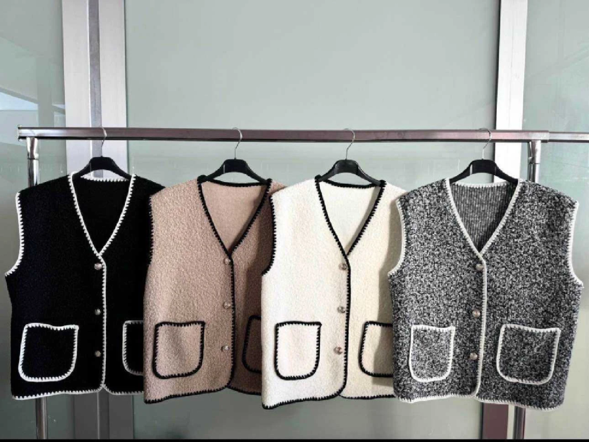 Gilet Teddy sans manches à bordures contrastées 2