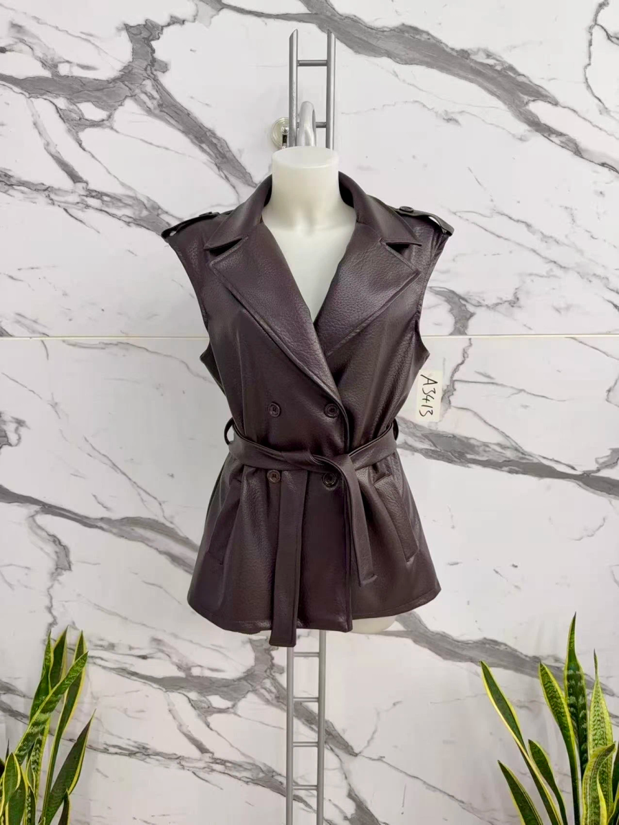 Veste trench sans manches ceinturée en similicuir grainé 2