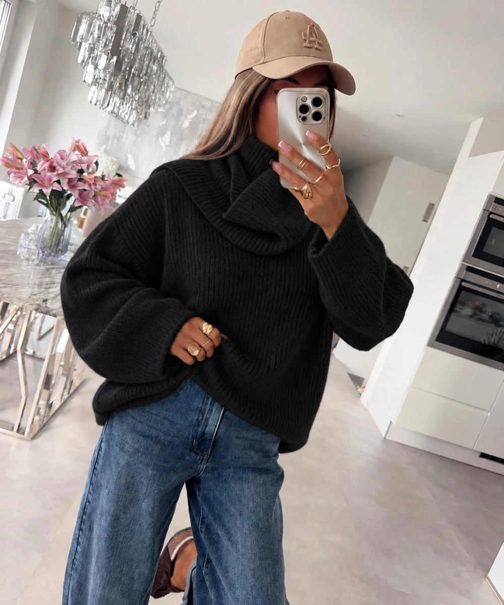 Pull oversize col châle effet écharpe