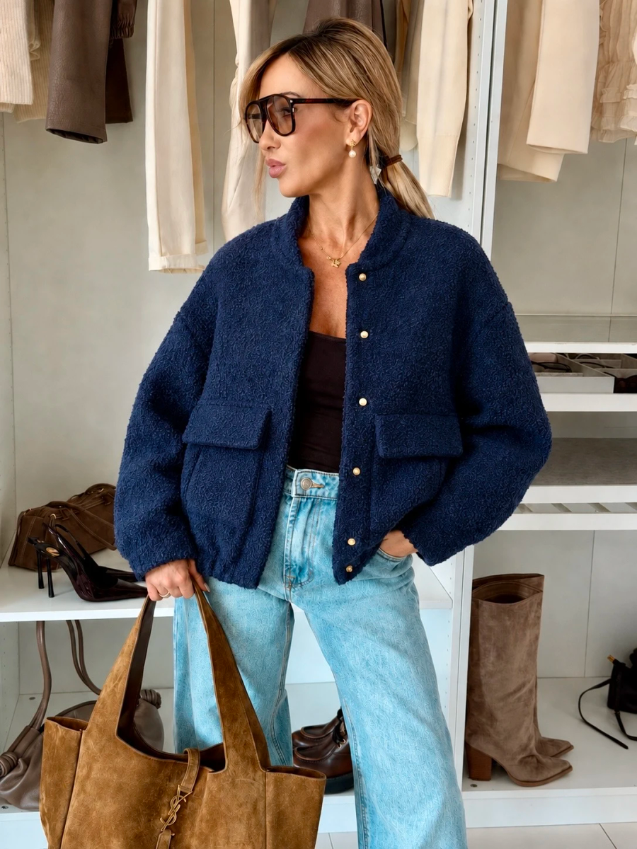 Veste Teddy bomber à boutons dorés et poches