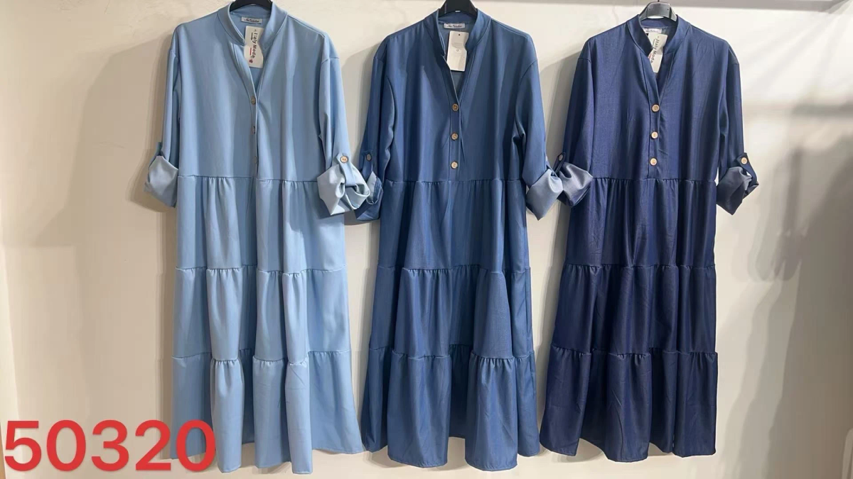 Robe longue ample à volants – manches retroussables  effet denim 3
