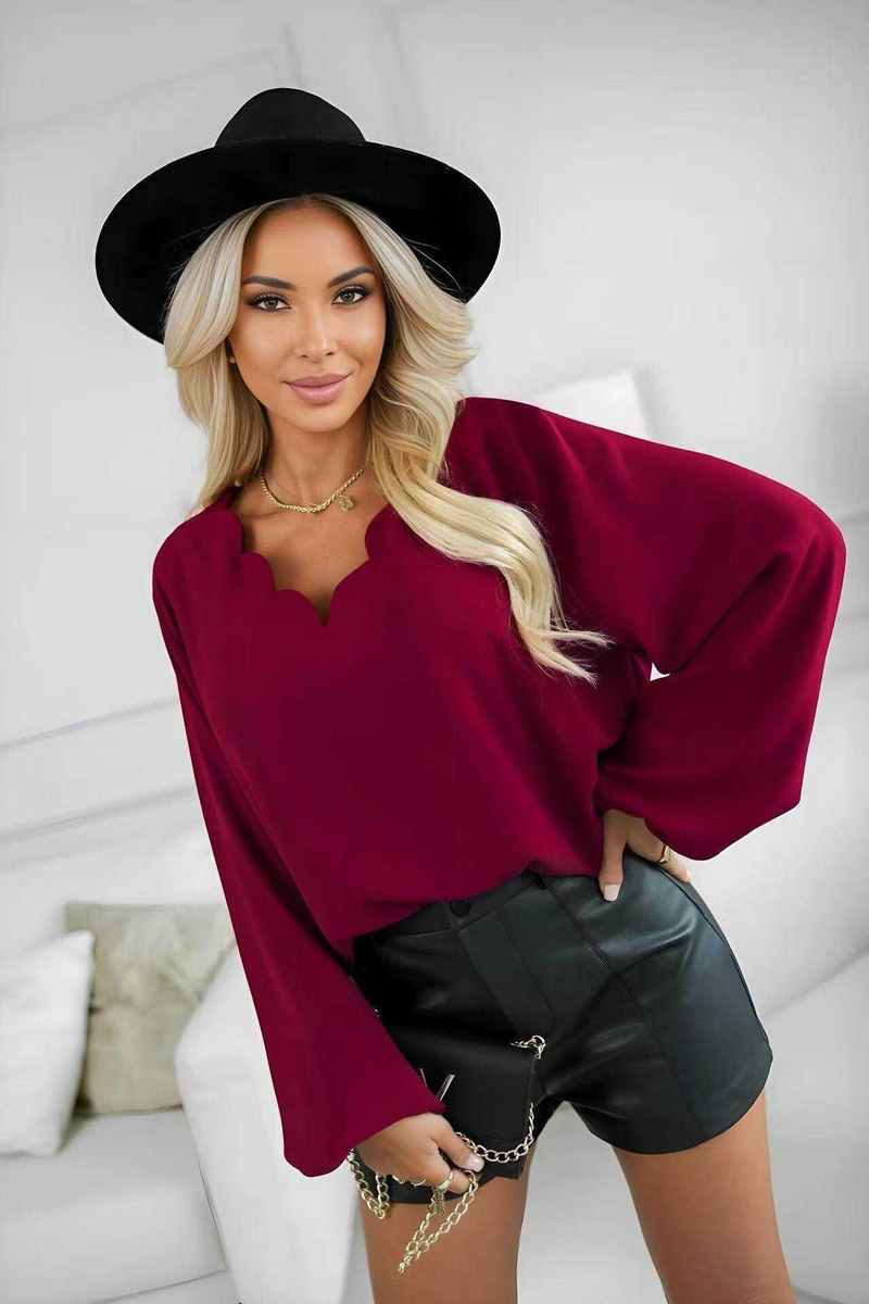 Blouse col festonné manches longues