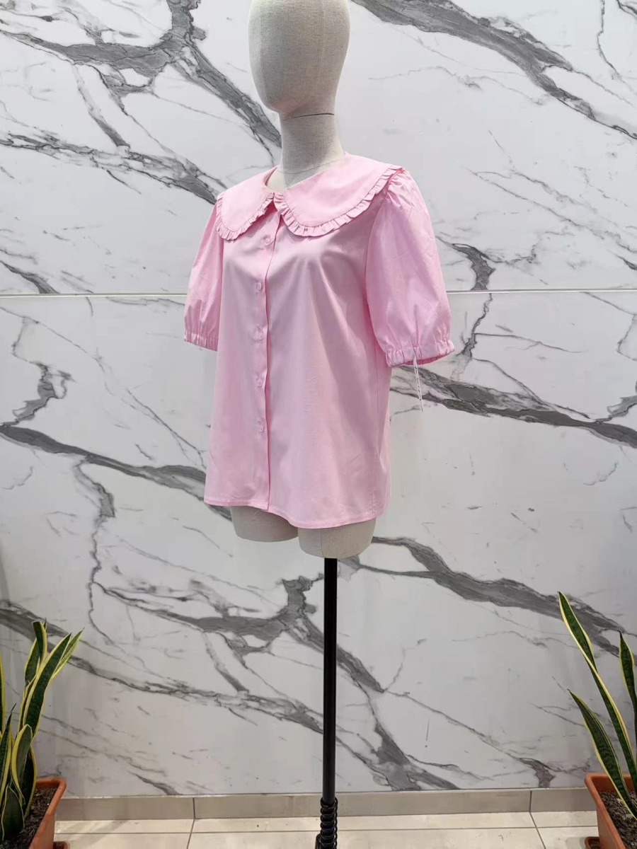 Chemise à col Claudine volanté et manches bouffantes 3