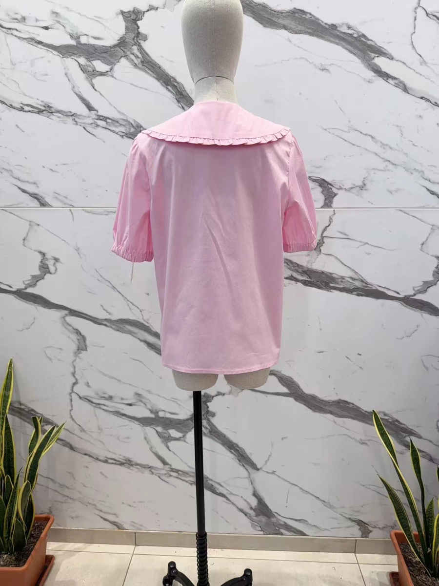 Chemise à col Claudine volanté et manches bouffantes 4