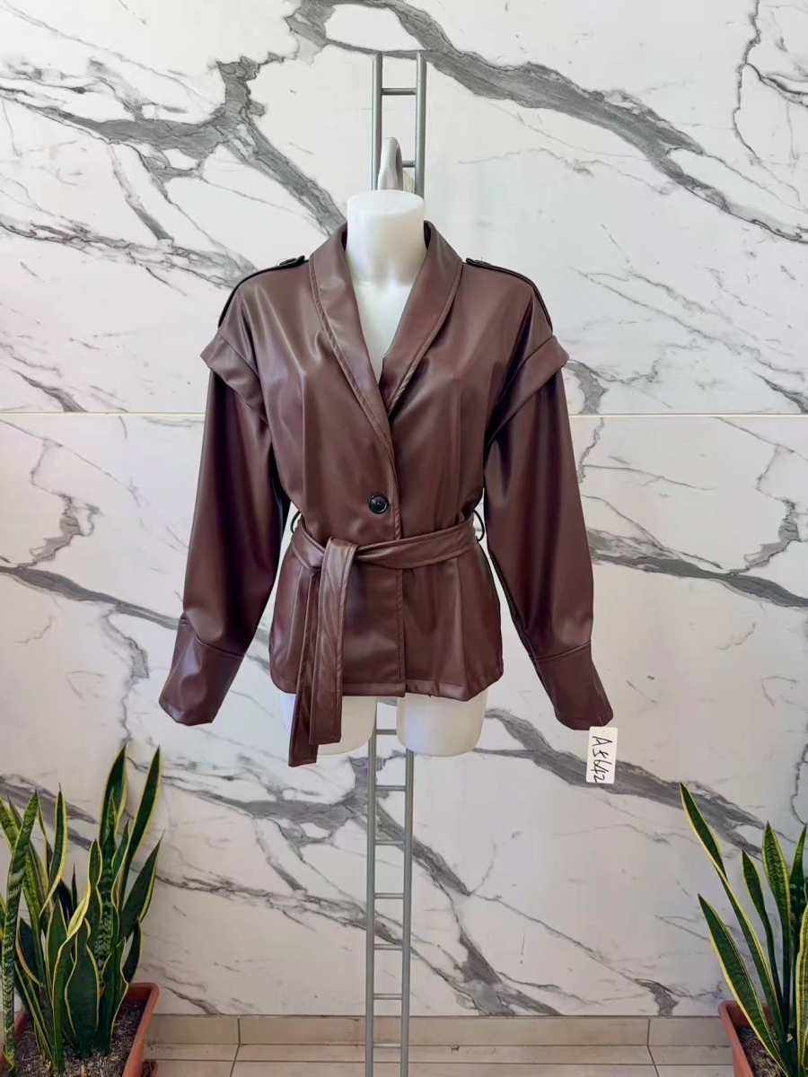 Veste en simili cuir à ceinture nouée 2