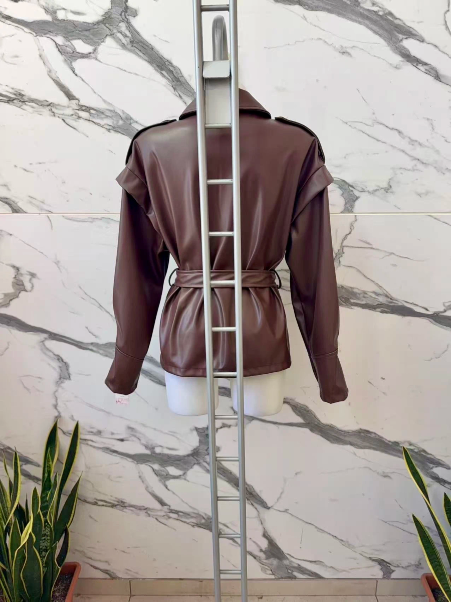 Veste en simili cuir à ceinture nouée 4