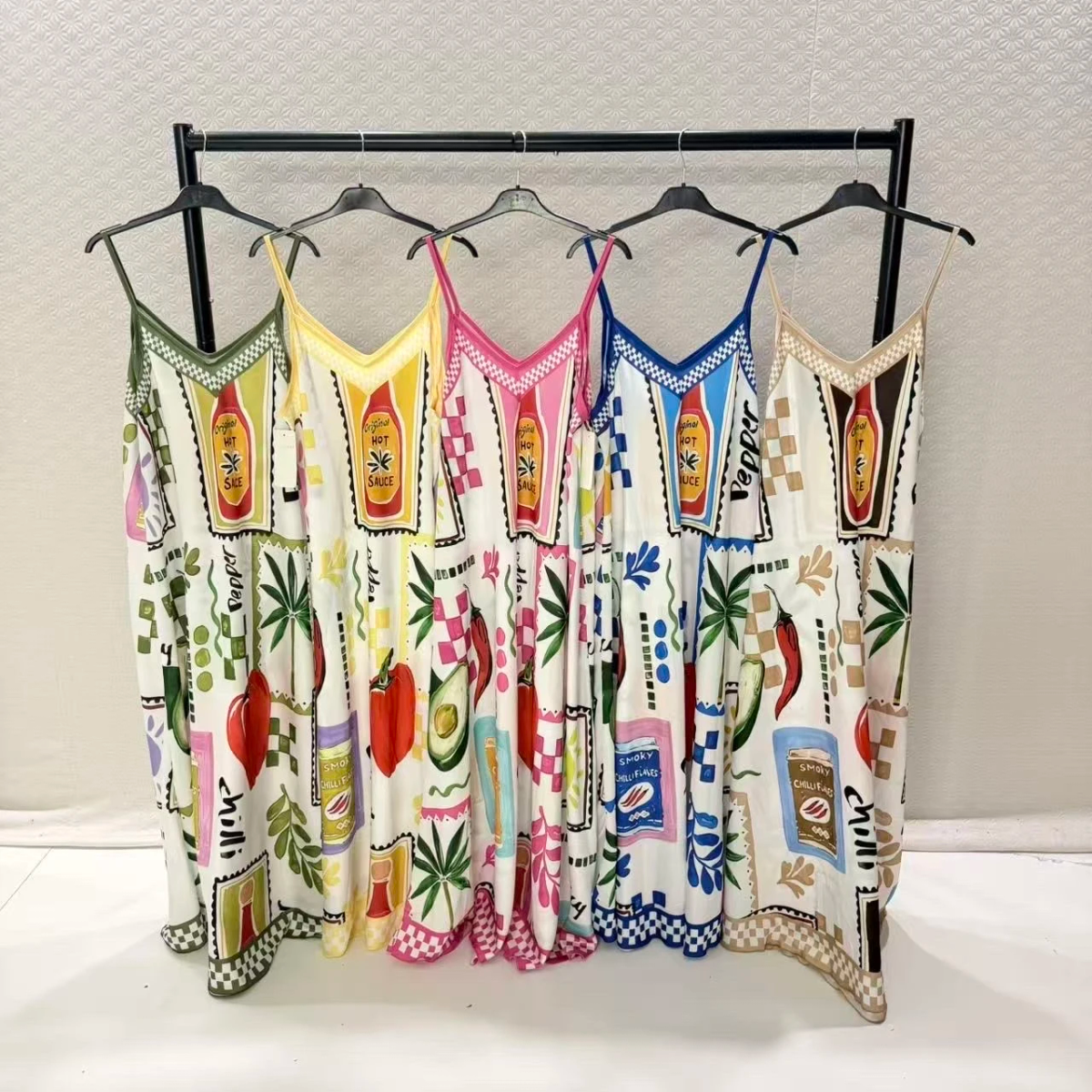 Long bohemian dress mediterranean print thin straps 2