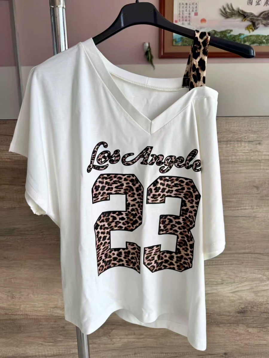 T-shirt Oversize Los Angeles 23 Léopard – Top Col V Tendance 2