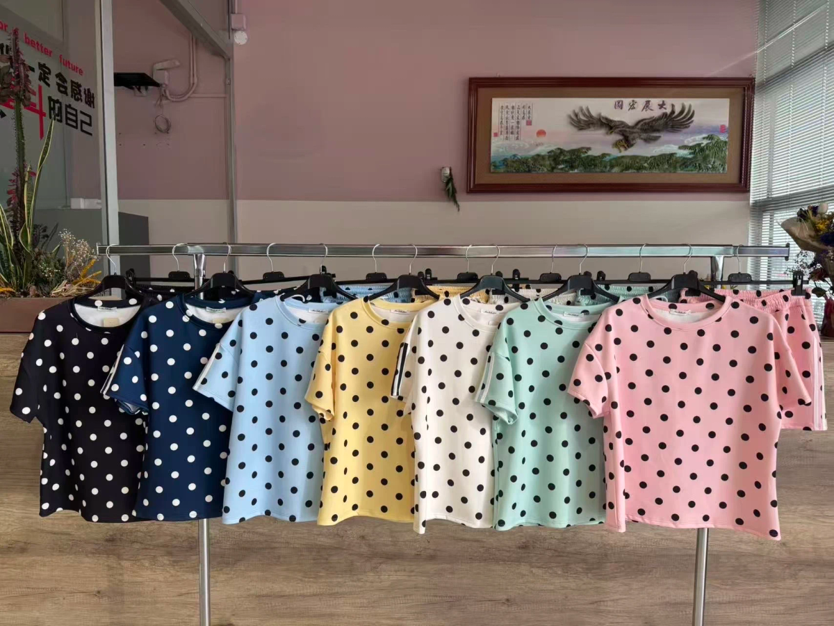 Polka dot print banded shorts set 2