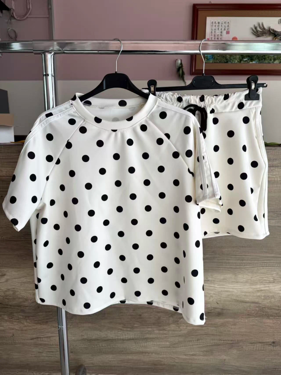 Polka dot print banded shorts set 3