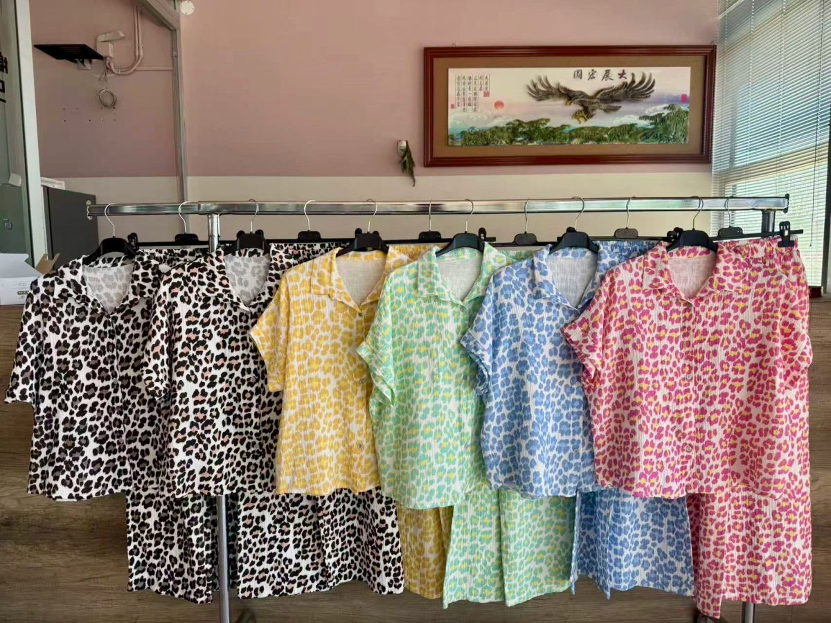 Cotton gauze leopard print shirt pants set 2