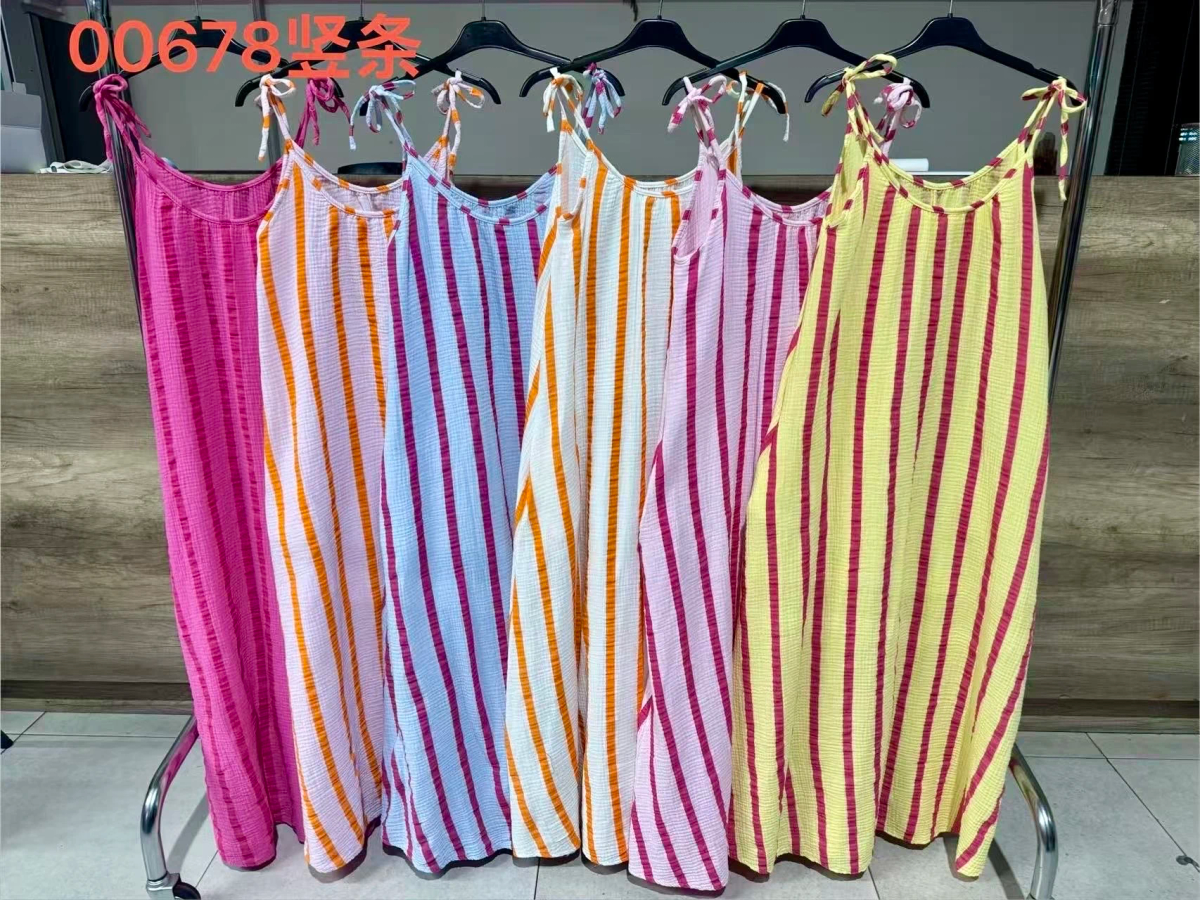 Long cotton gauze dress with leopard print straps 2