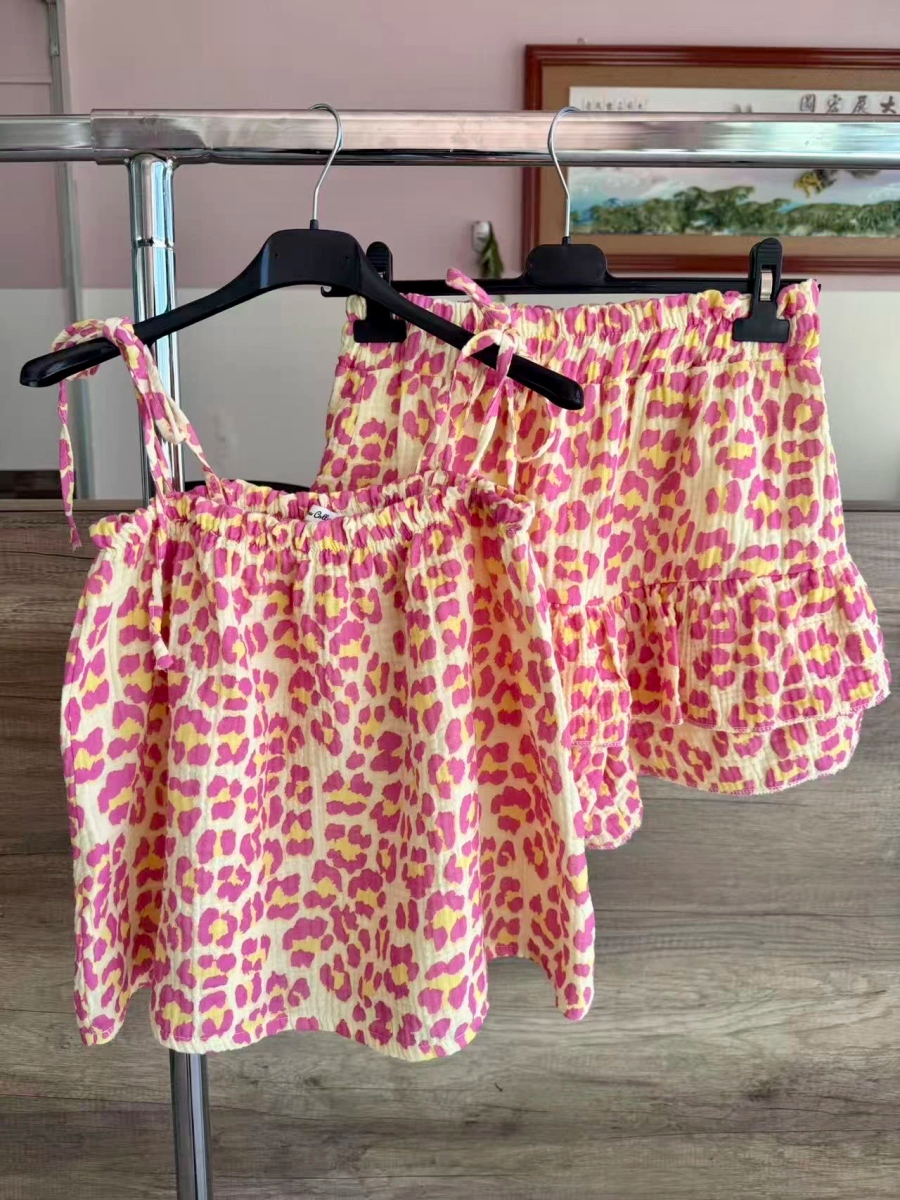 Leopard print cotton gauze skirt and top set 2