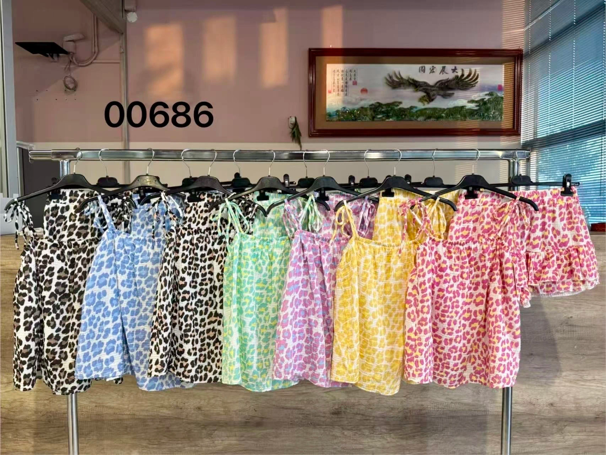 Leopard print cotton gauze skirt and top set 3