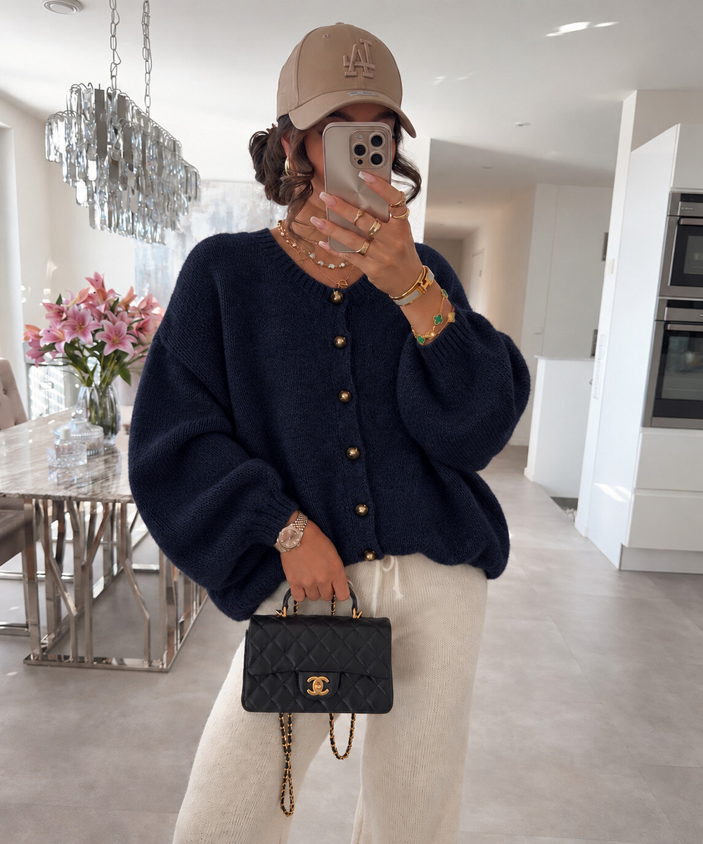 Gilet oversize en laine à manches ballon et boutons
