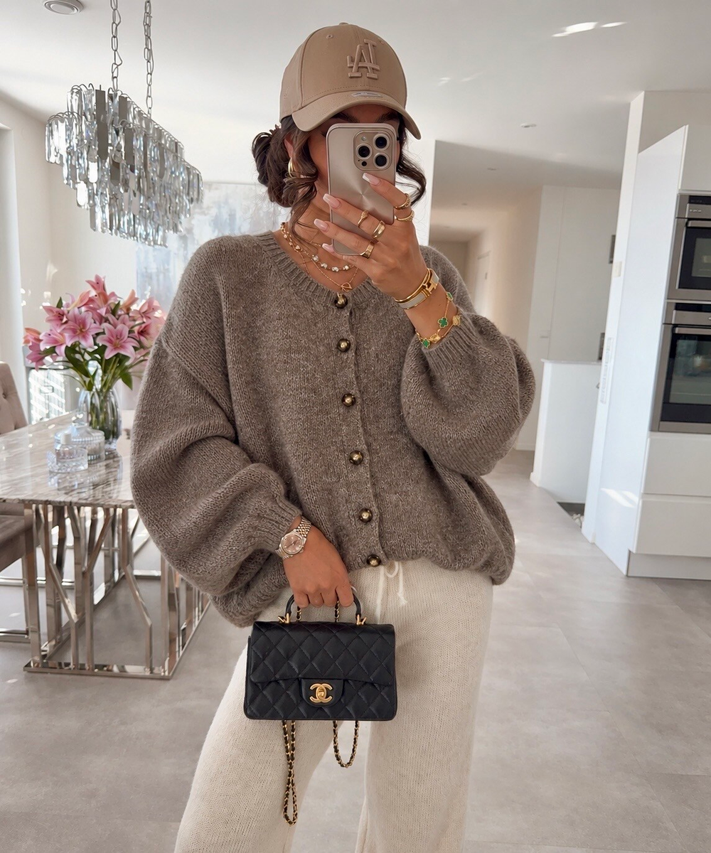 Gilet oversize en laine à manches ballon et boutons