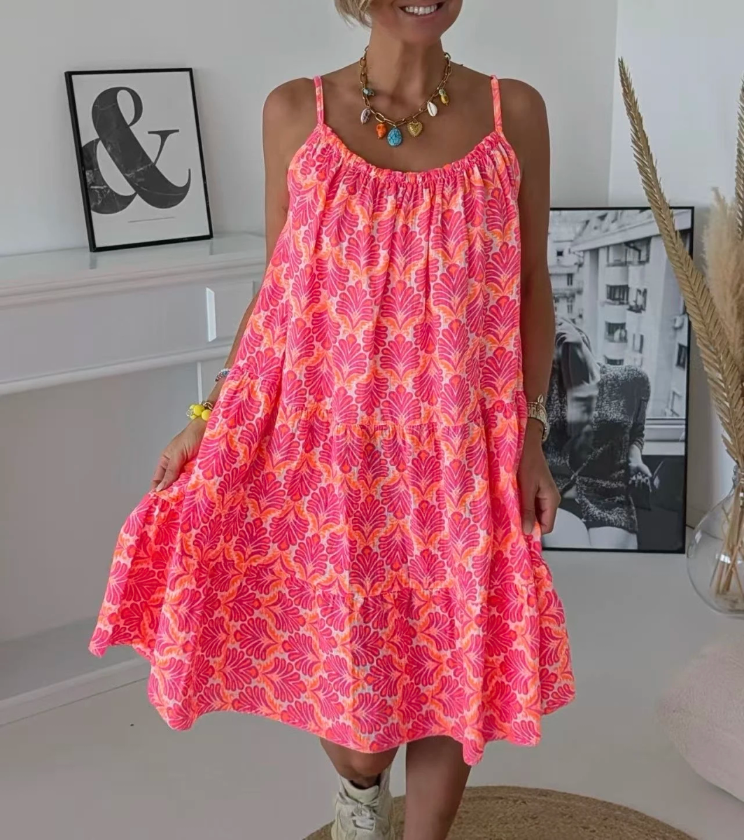 Robe bohème à bretelles en gaze de coton imprimée 2
