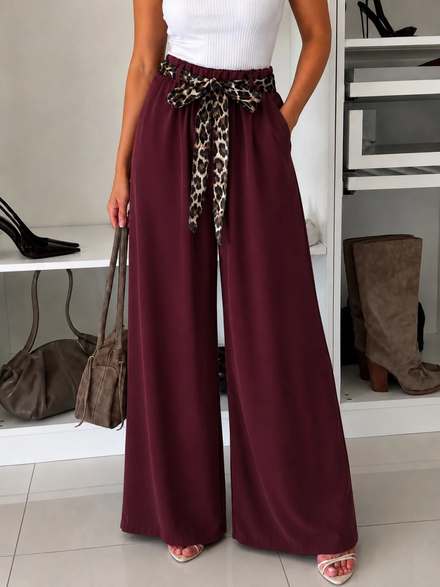 Pantalon Large  Ceinture Léopard taille élastique