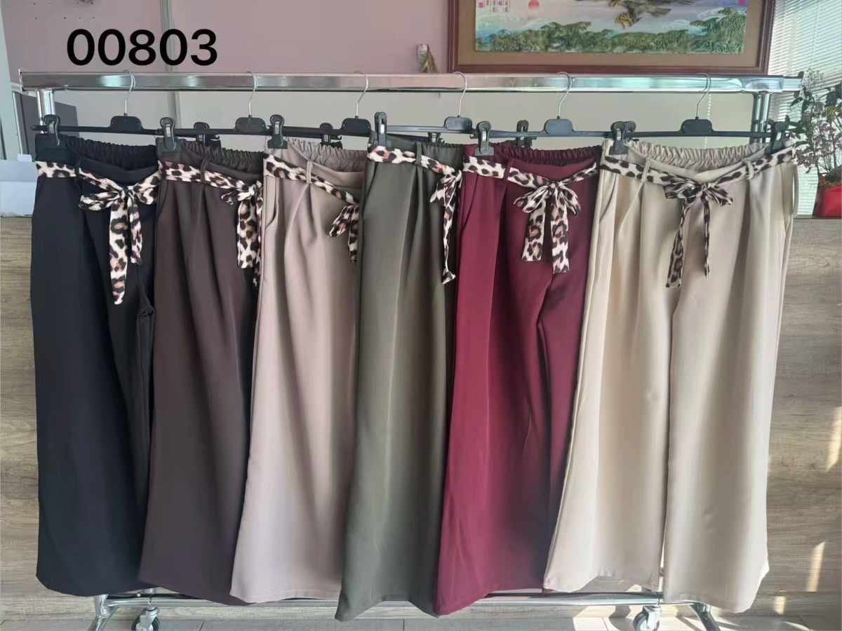 Wide leopard belt elastic waist trousers 2