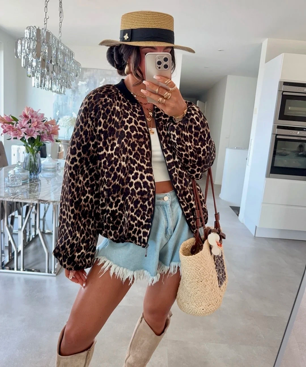 Veste Matelassé Bomber Léopard Oversize