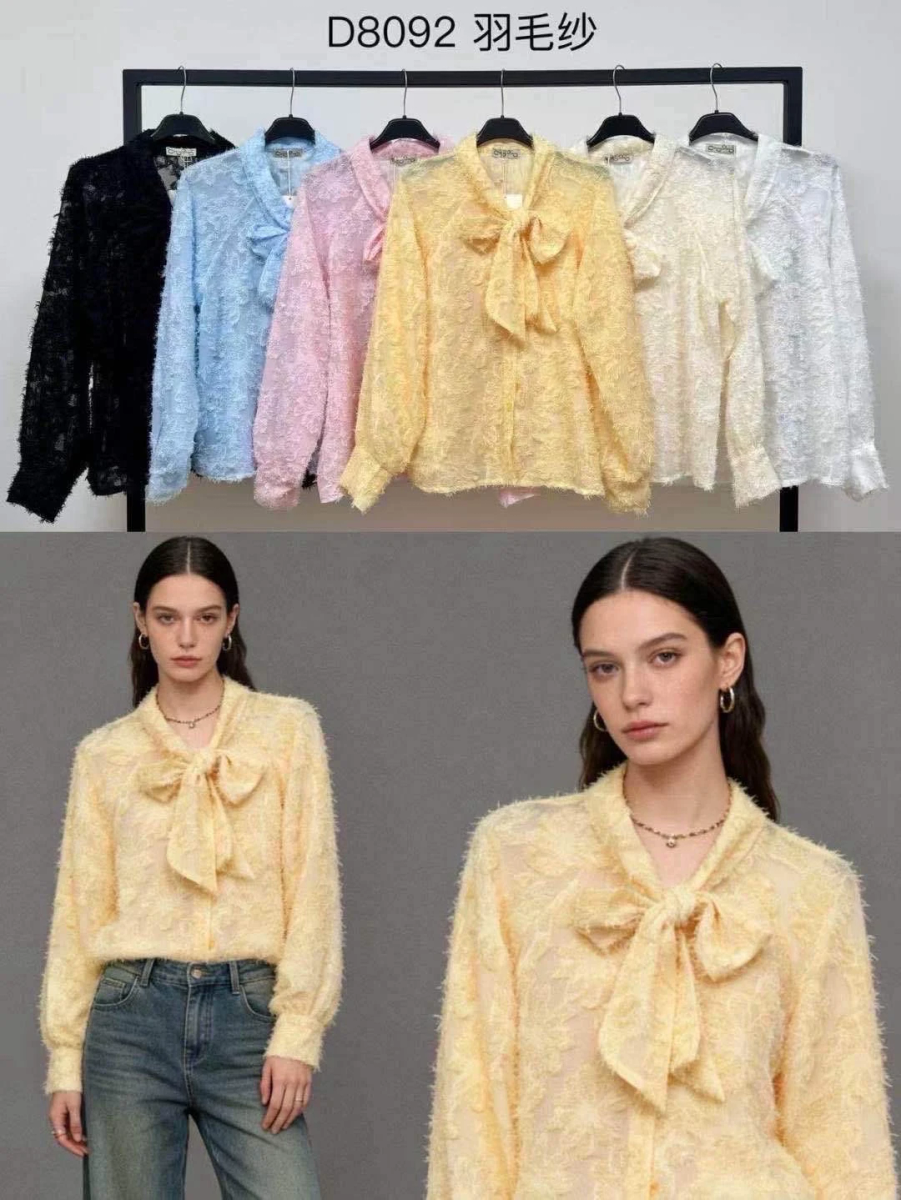Textured pussy-bow collar shirt 2