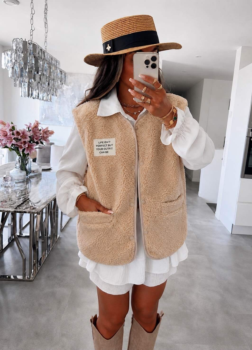 Gilet Teddy sans manches avec poches