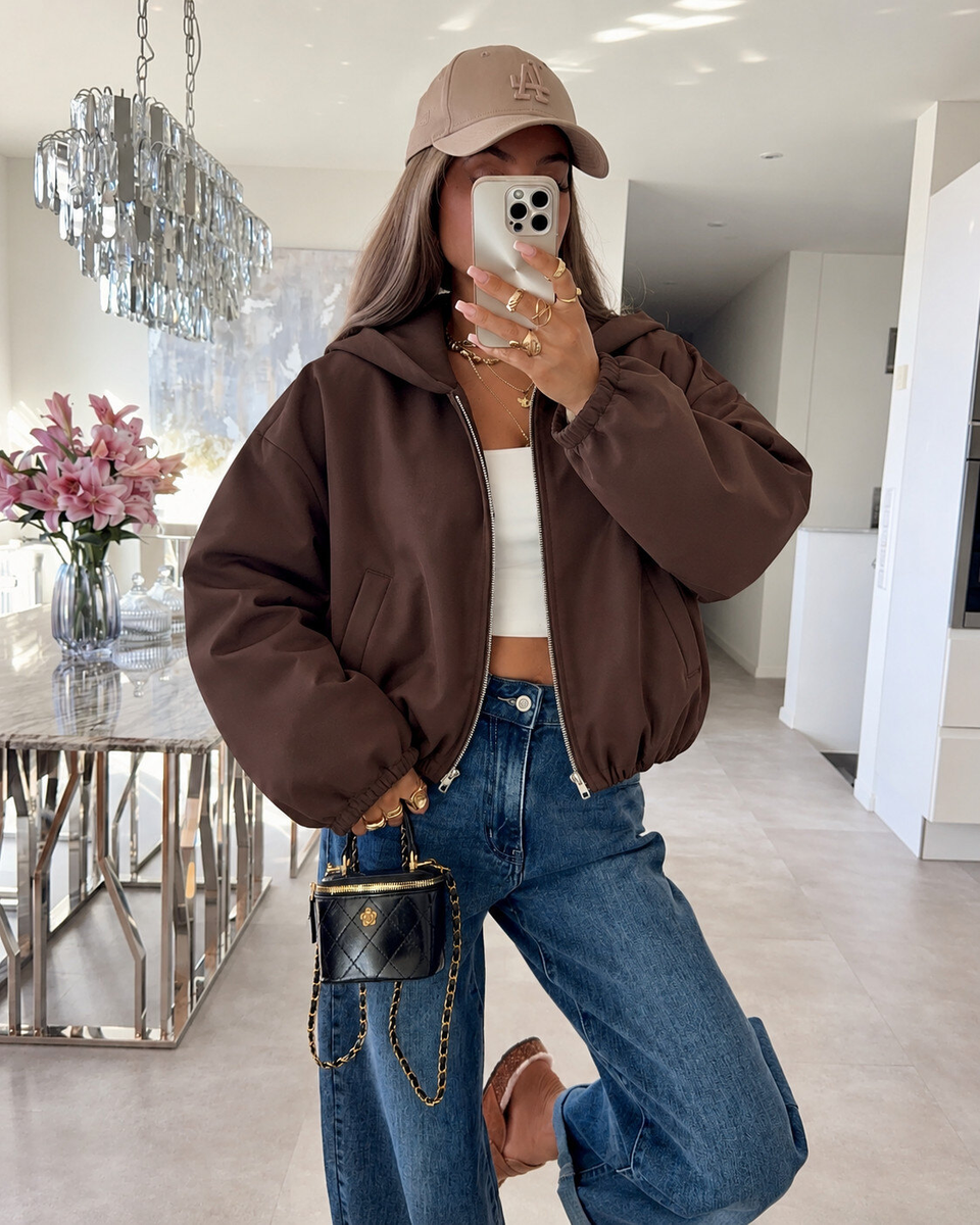 Veste Bomber avec doublure à Capuche Zippé – Coupe Oversize