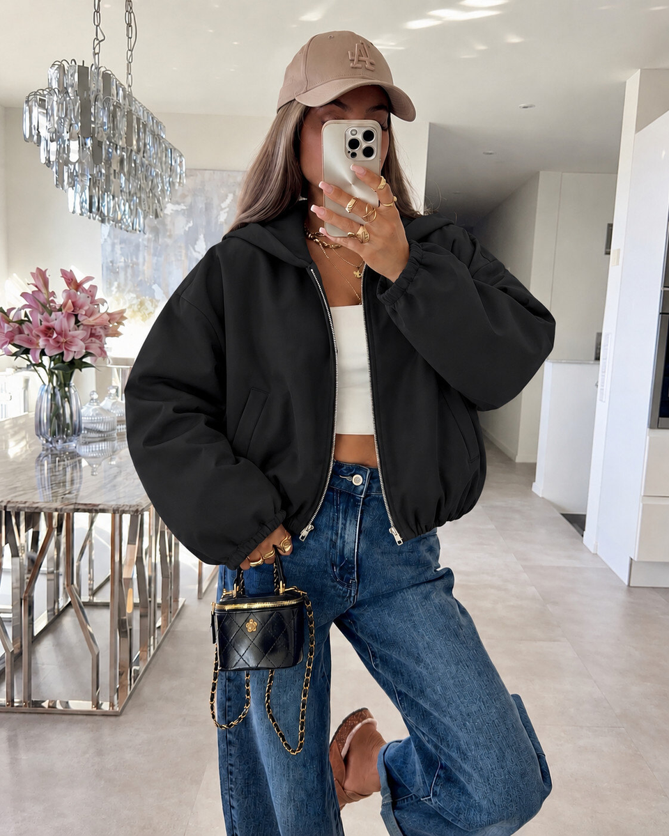 Veste Bomber avec doublure à Capuche Zippé – Coupe Oversize