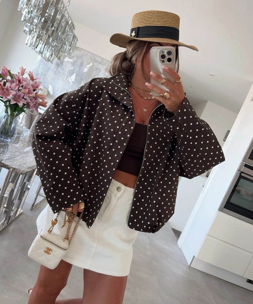 Veste oversize zippée à pois – Manches larges
