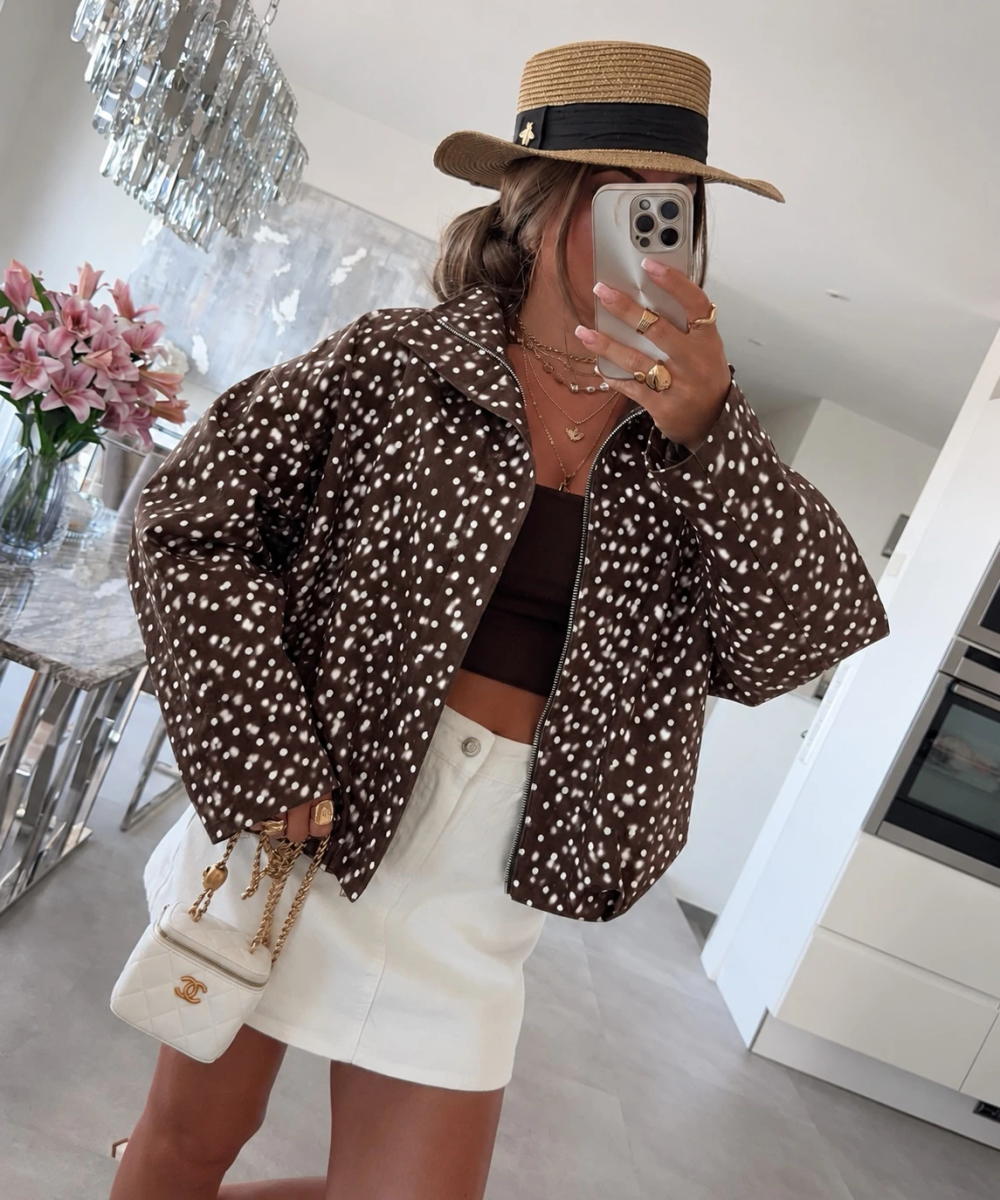 Veste zippée biche – Manches larges col montant