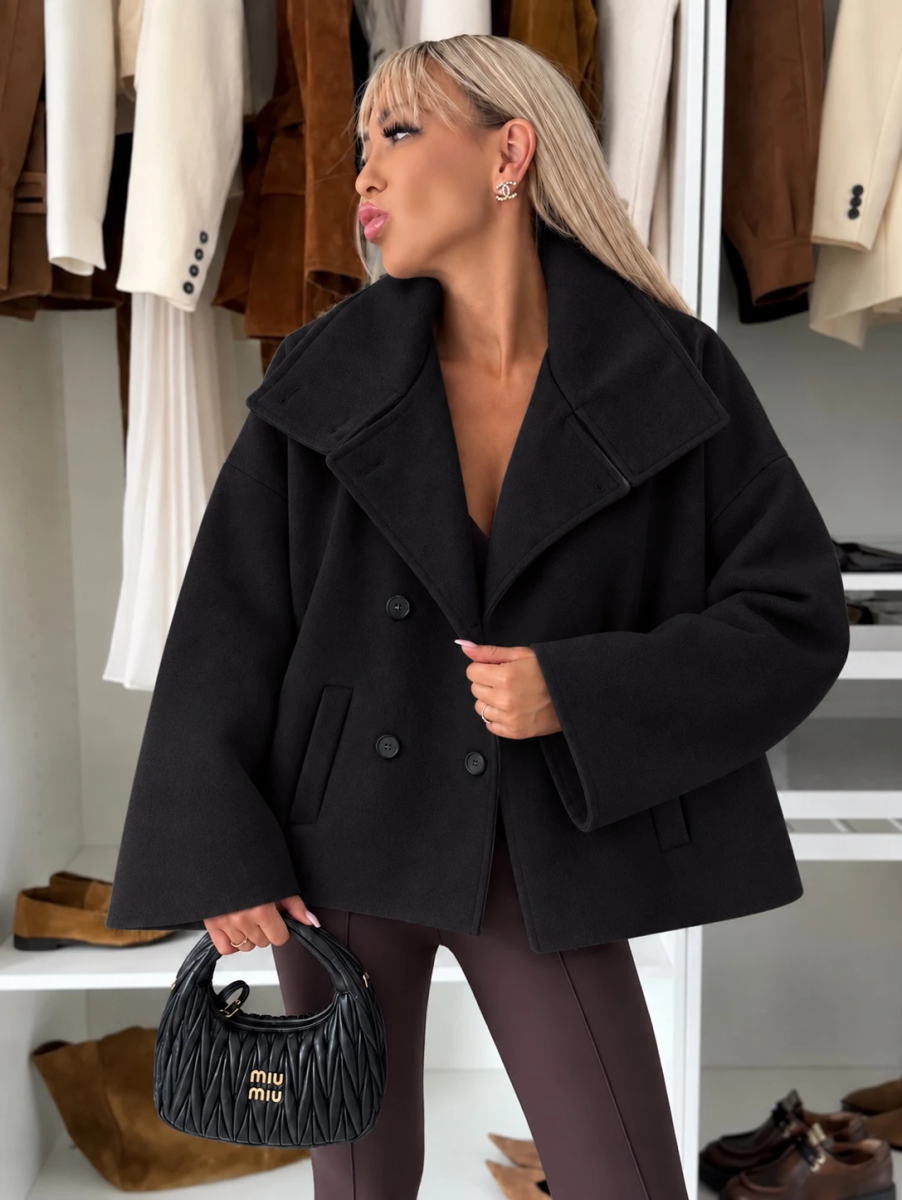Manteau effet laine à col et boutonnage