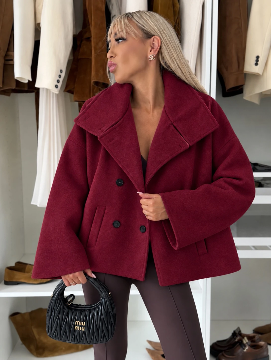 Manteau effet laine à col et boutonnage