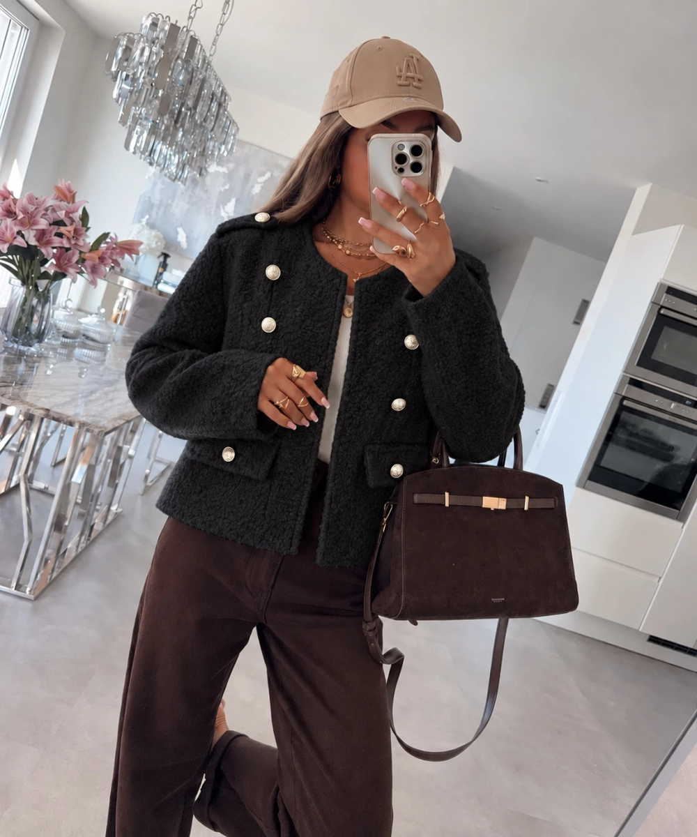 Veste Teddy officier courte à boutons dorés
