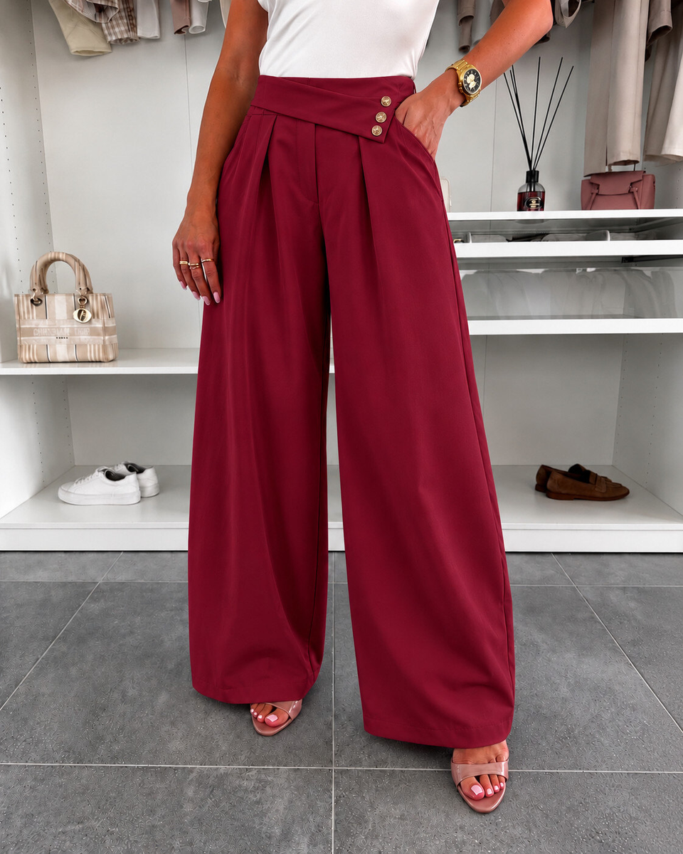 Pantalon large à ceinture asymétrique taille élastique avec poches