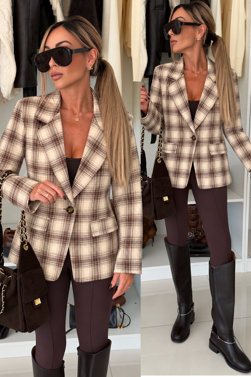 Veste blazer à carreaux avec doublure
