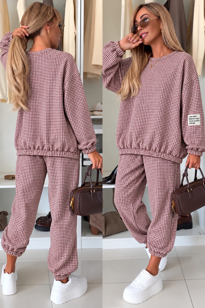 Ensemble sweat et pantalon jogging imprimé carreaux
