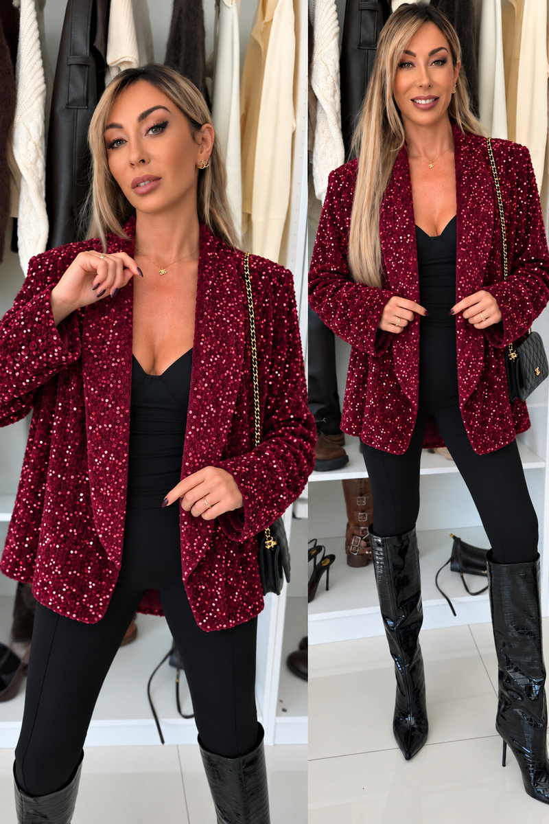 Giacca blazer in velluto con paillettes e fodera