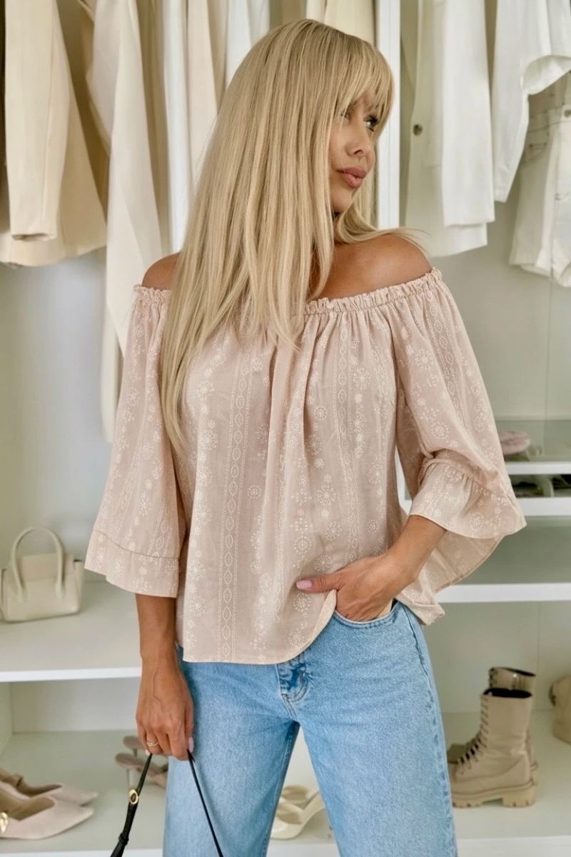 Blouse Broderie Bohème Épaules Dénudées