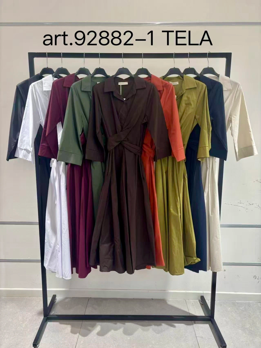 Cotton dress with crossed effect shirt collar 2