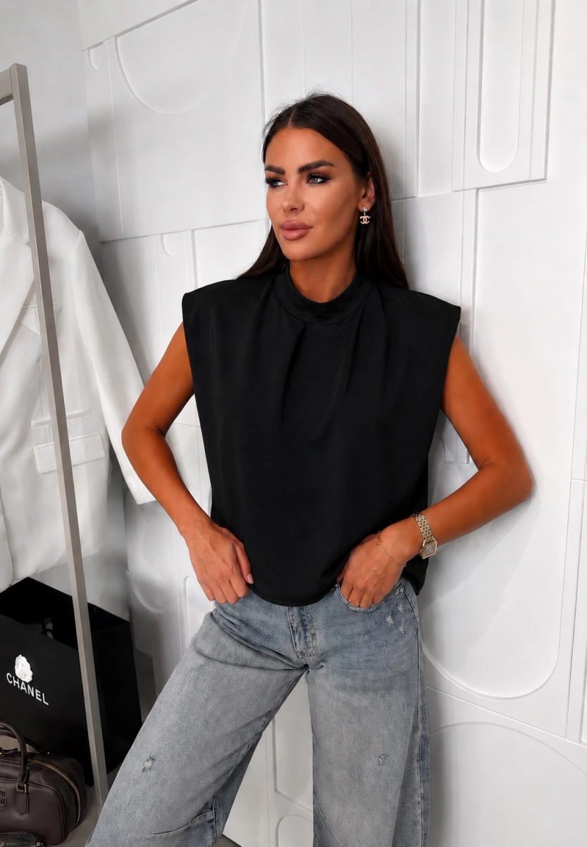 Top fluide sans manches effet satin