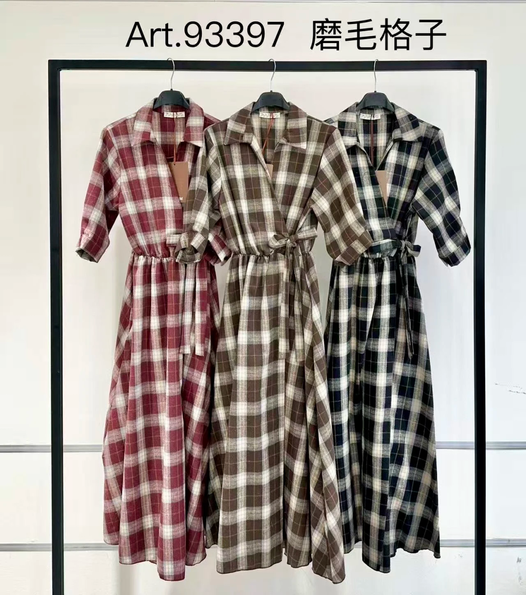 Long flannel-effect checked shirt dress – tie belt 2