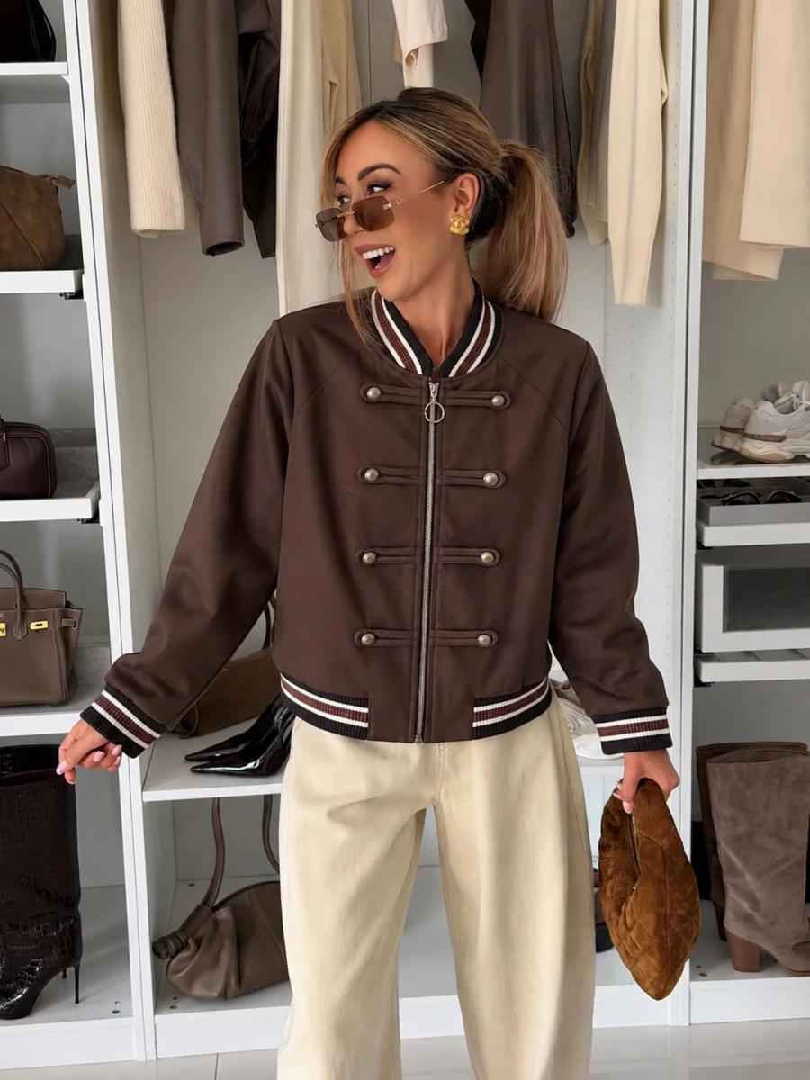 Veste COTON  Bomber Style Officier – Fermeture Zippée & Finitions Contrastées