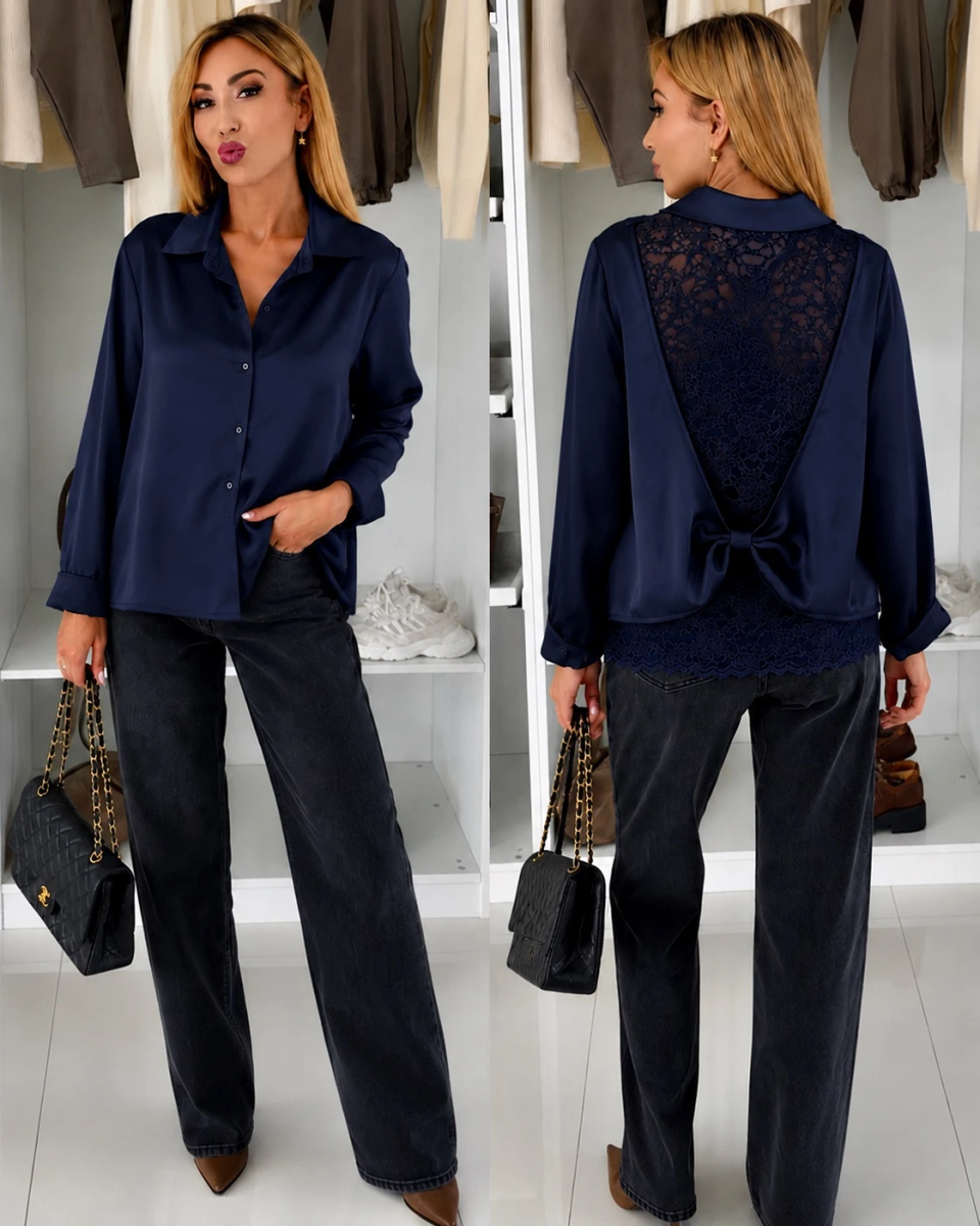 Chemise Oversize dentelle au dos effet satiné