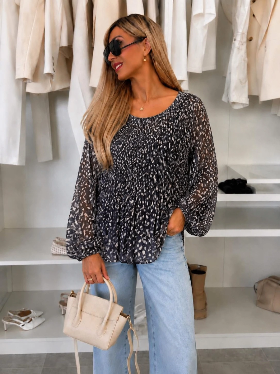 Blouse plissée oversize imprimée biche – Fluide & élégante