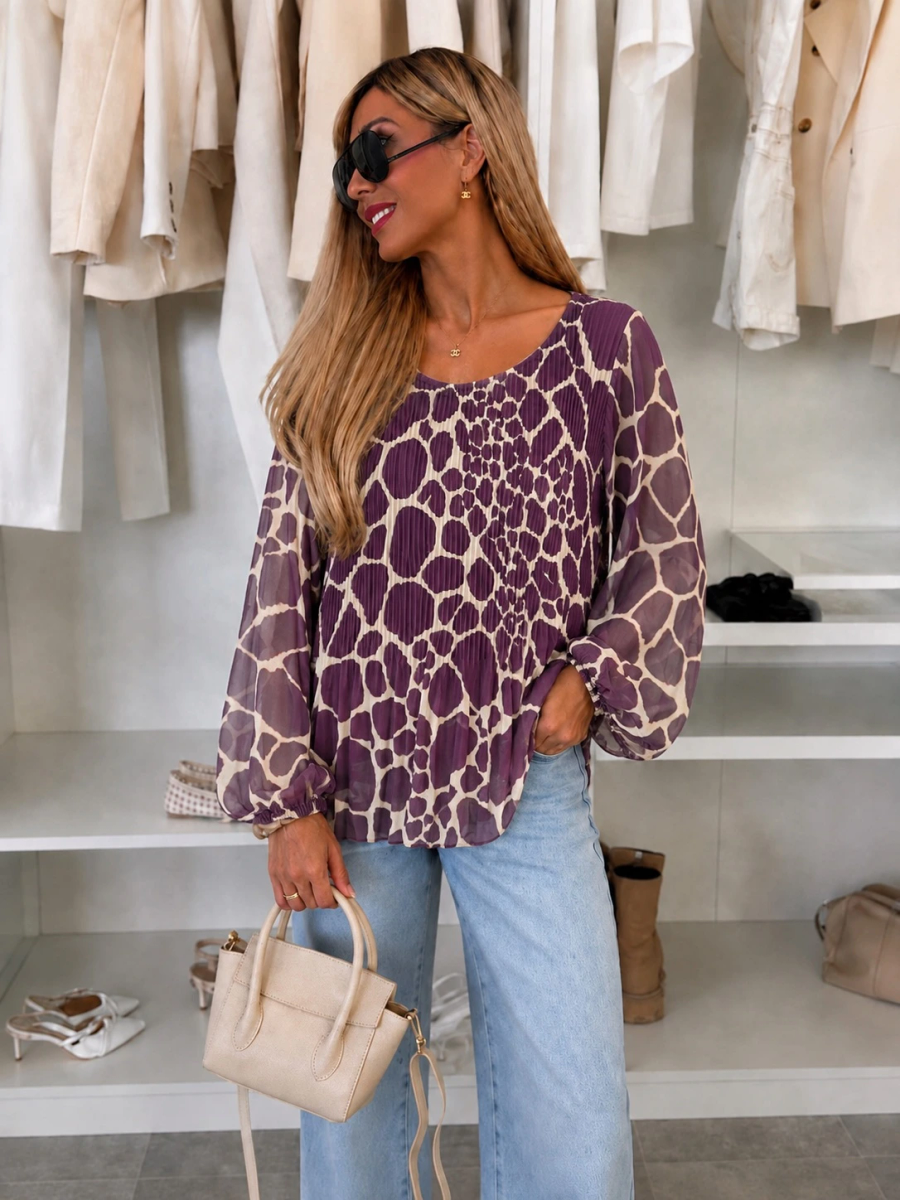 Blouse plissée oversize imprimée   – Fluide & élégante