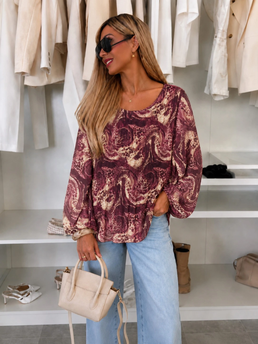 Blouse plissée oversize imprimée   – Fluide & élégante