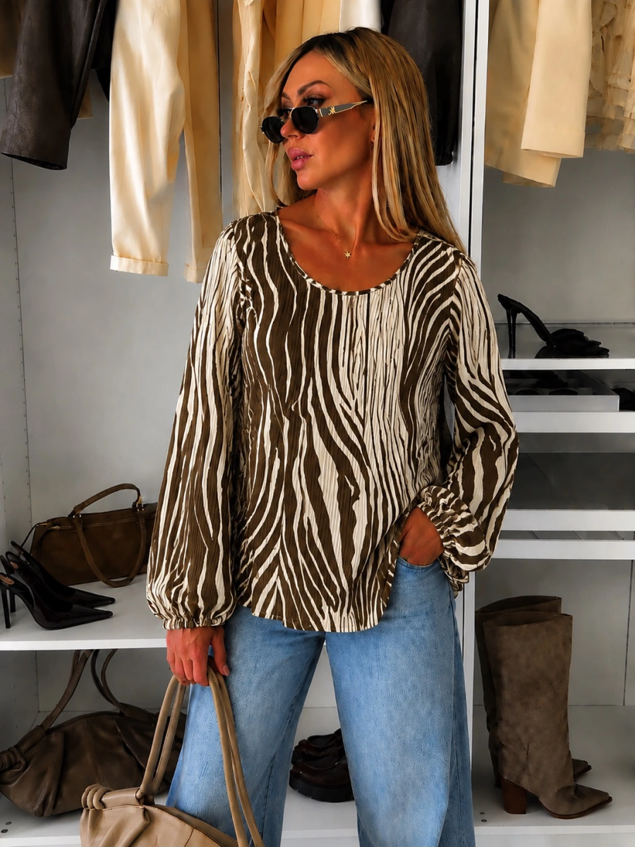 Blouse plissée oversize imprimée animal – Fluide & élégante