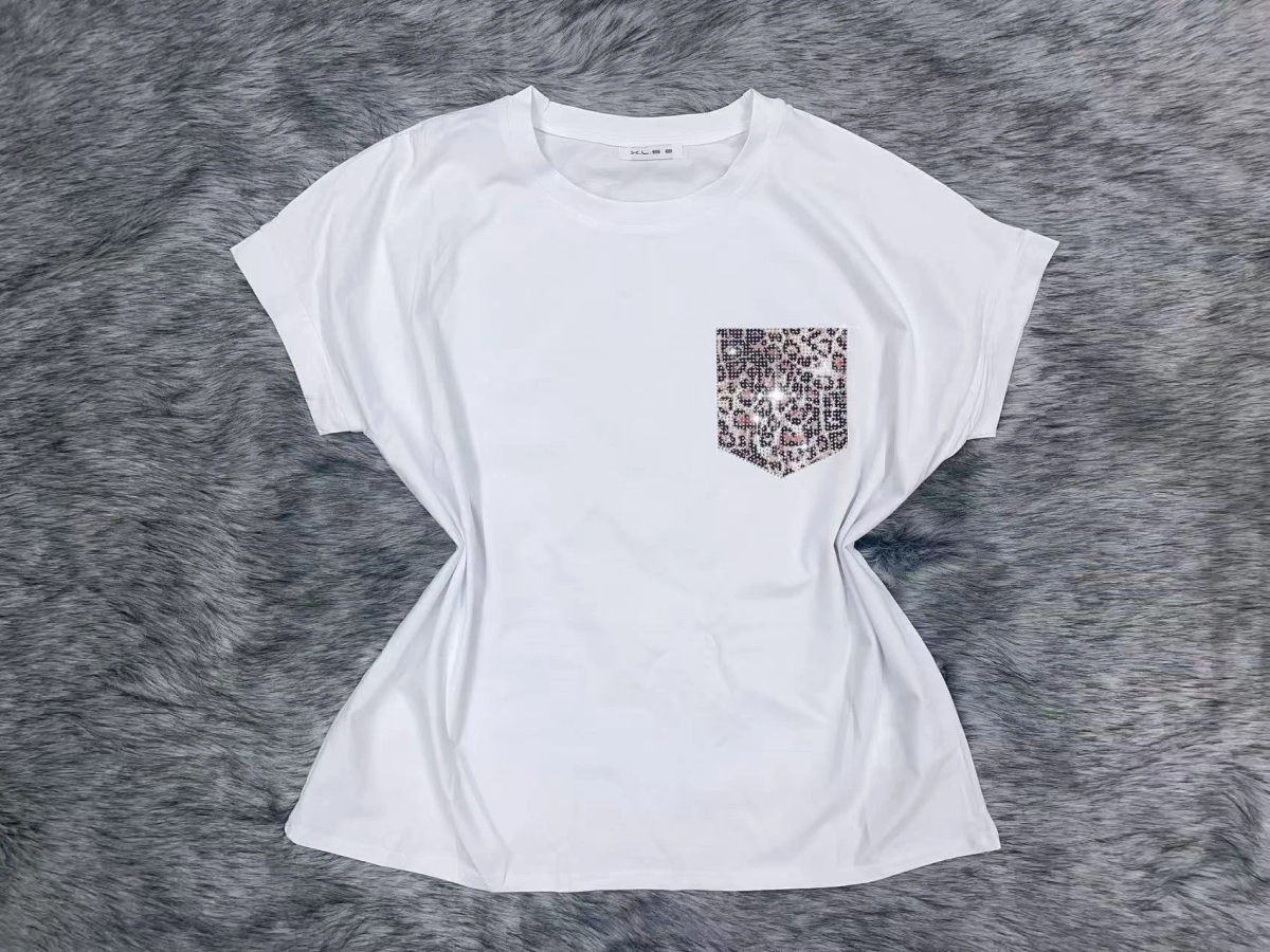 T-shirt coton fausse poche sequin léopard qualité premium 2
